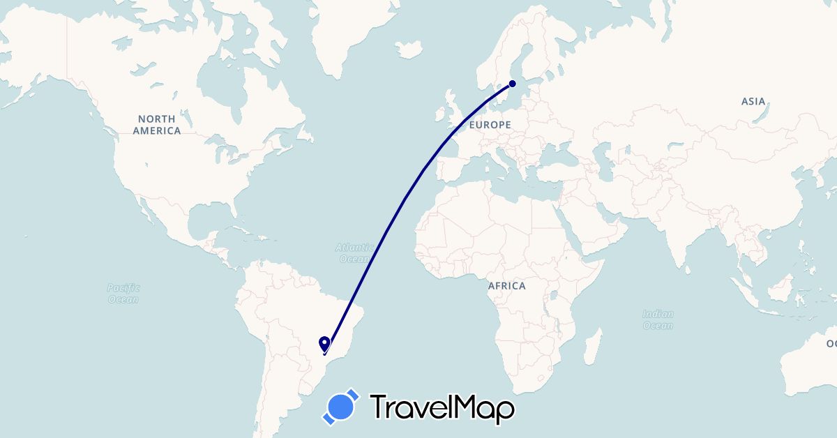 TravelMap itinerary: driving in Brazil, Sweden (Europe, South America)