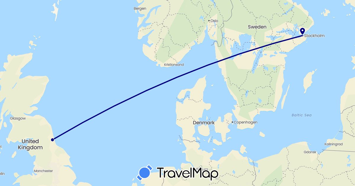 TravelMap itinerary: driving in United Kingdom, Sweden (Europe)